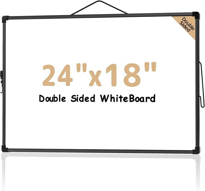 MaxGear White Board for Wall 24" x 18", Double Sided Dry Erase Board, Magnetic White Board Hanging Whiteboard for Home, School, Office, Black Frame