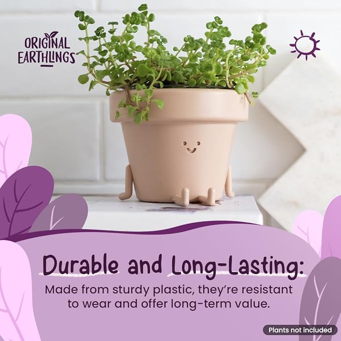 Original Earthlings Legs Out Pot - 3.5 Inch Cute Plant Pot - Plastic Funny Planter with Drainage, Unique Cactus Plant Lover Gift, Succulent Face Flower Pot, Desk Plant, Table Top Decor, & Home Gifts
