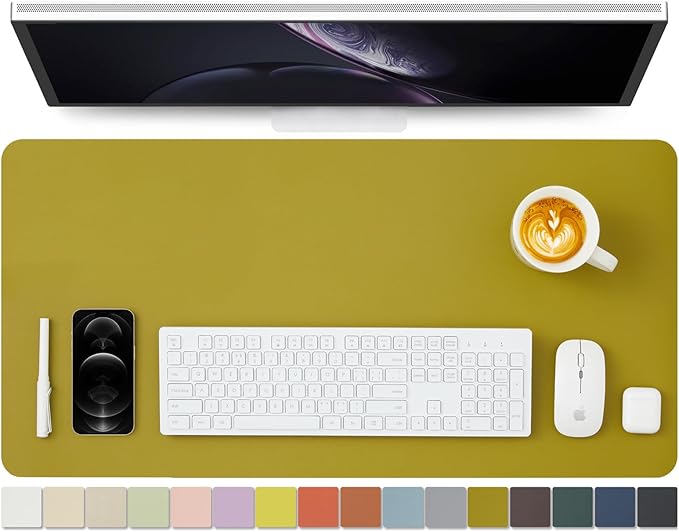 Leather Desk Mat - Non-Slip PU Desk Pad for Office and Home - Desk Organization and Accessories - Ideal for Large Mouse Pad and Desk Mats on Top of Desks (Olive Green,31.5"x 15.7")