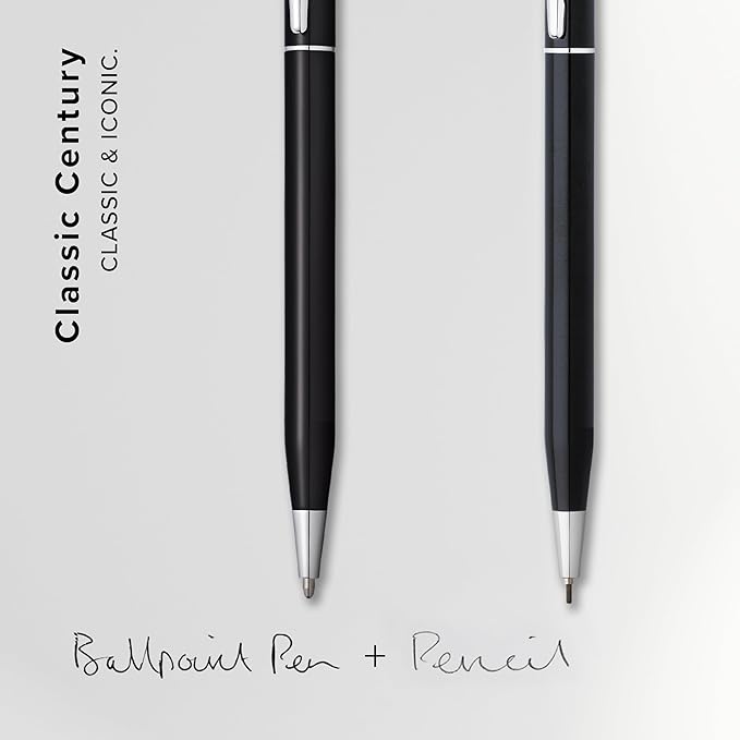 Cross Classic Century Refillable Pen & Pencil Gift Set Presented in a Luxury Gift Box - Medium Point, Black Ink, Black & Chrome