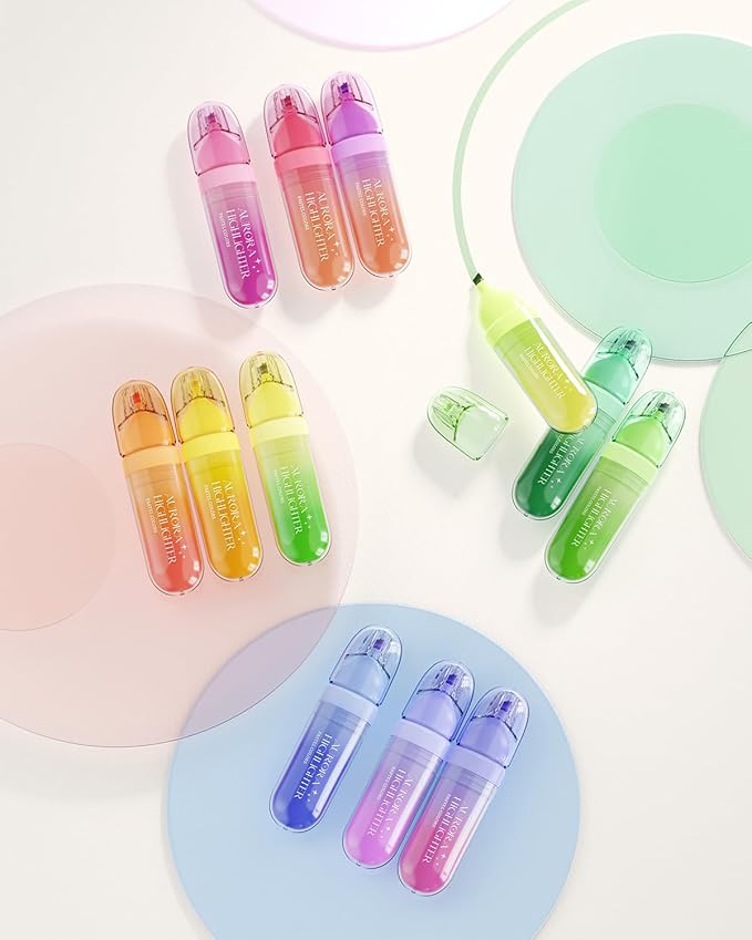 Four Candies 12 Pcs Highlighters Assorted Colors, Cute Pastel Highlighter Set, Dry Quickly, Soft Chisel Tip, No Bleed Bible Highlighter, Aesthetic Highlighters for School, Purple Christmas Gifts