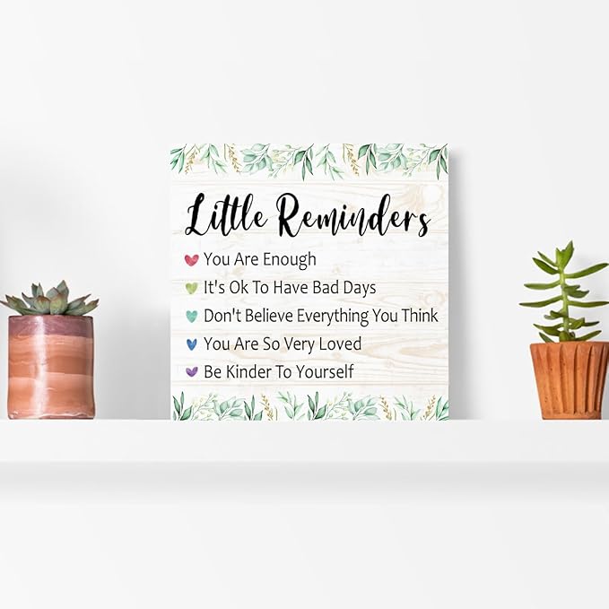 Little Reminders Desk Sign, Inspirational Decor, Morning Reminders Wooden Block Sign for Tabletop Shelf, College Motivational Positive Affirmation Gifts for Women
