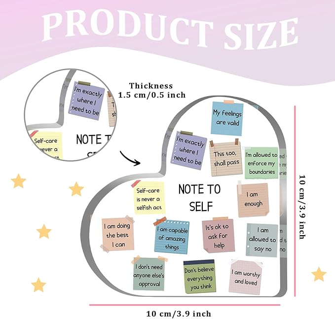 Note to Self Motivational Decor - Office Acrylic Heart Gift Therapy Mental Health Print Decorations for School Counseling Office Therapy Desktop Art Decoration School Counselor, Therapist Office Gifts