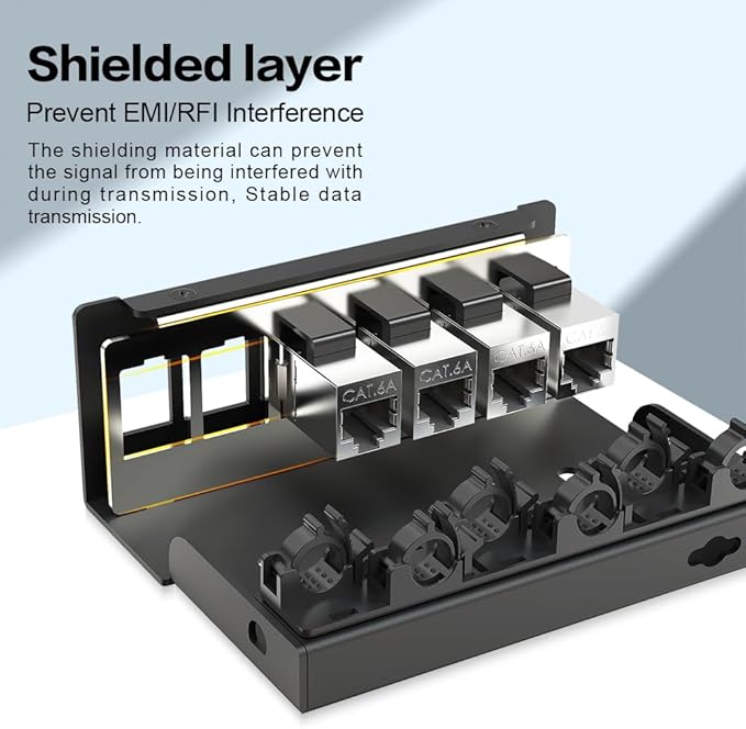 Patch Panel 6 Port CAT6A Keystone Patch Panel Shielded Network for Home/Office(1U 6Port, CAT6A)