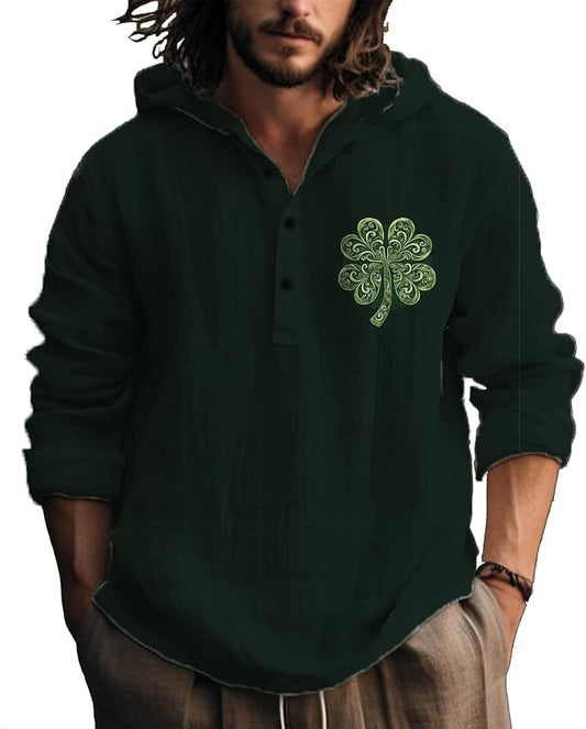 MARSVOVO Hooded Long Sleeve Shirt Men Fashion Graphic Button Up Lightweight Big and Tall Casual Vacation Shirts for Men