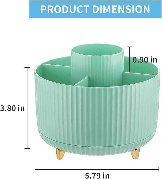 Marbrasse Desk Organizer, 360-Degree Rotating Pen Holder for Desk, Desk Organizers and Accessories with 5 Compartments Pencil Organizer, Art Supply Storage Box Caddy for Office, Home (Mint Green)