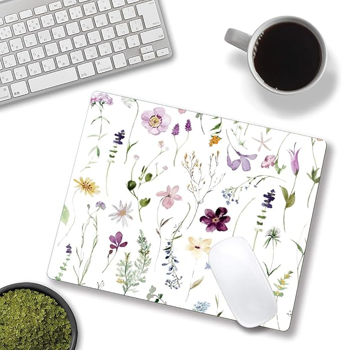Mouse Pad, Premium-Textured Mouse Mat, Non-Slip Rubber Base Mousepad for Laptop, Computer & PC,9.5×7.9 in,Beautiful Flowers Plants