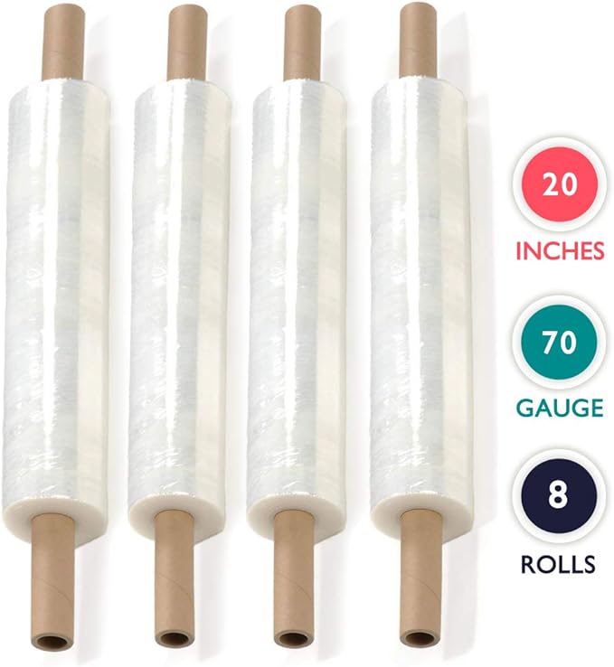 PackageZoom 20 inch x 1000 Feet Stretch Wrap With Handle, Clear Stretch Film, 8 Rolls