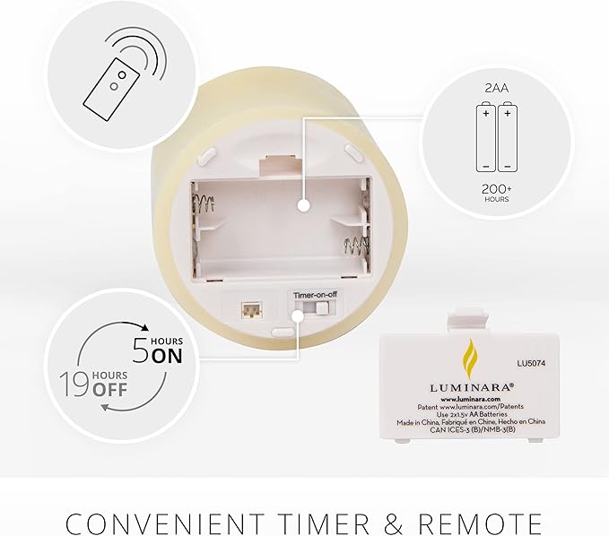 Luminara Realistic Flameless LED Set of 3 Ivory Pillar Candles, Home Safe Moving Flame Melted Top Illumination, Battery Operated Remote Control w/Timer