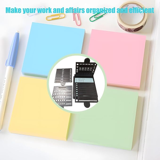 2025 New Sticky Note Stencil, Sticky Note Holder with Five Templates, Suitable for 3x3 Inch Sticky Notes, Perfect for to-Do Lists, Home, Office, Reusable Sticky Notes Dispenser (Blue 5 Templates)