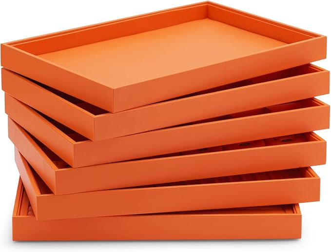 Oirlv Luxury Leather Jewelry Tray Orange Stackable Jewelry Drawer Organizer Trays Bracelets Bangles Watches Storage