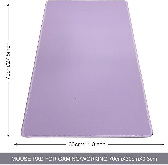 Large Gaming Mouse Pad, Non-Slip Rubber Base, [27.5x11.8IN] Computer Desk Mat for PC, Mac, Laptop - Stitched Edges and Smooth Surface for Office, Home, Work-70x30 LightpurpleJ