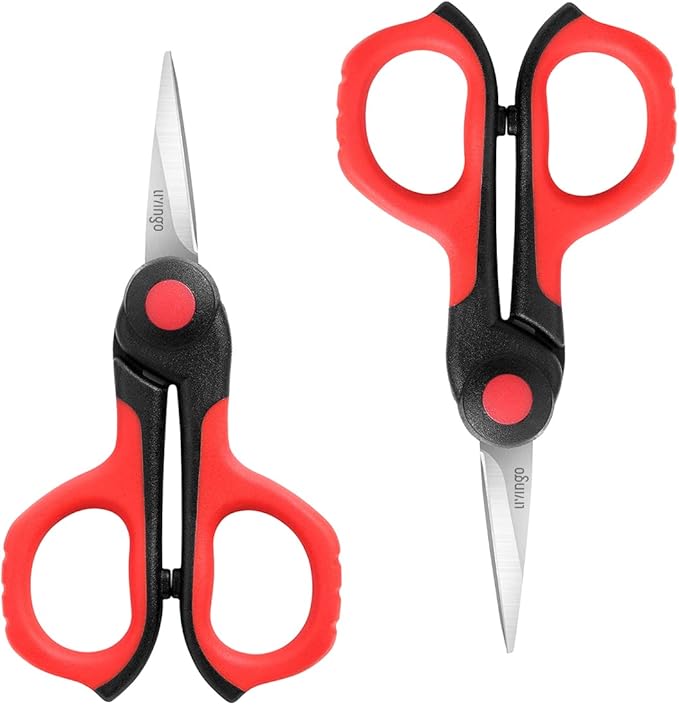 LIVINGO 4.5” Small Sharp Embroidery Scissors, Precise Detail Pointed Tip Stainless Steel Shears for Cutting Fabric, Needlework Thread Yarn Craft Sewing, Scrapbook, Paper, 2 Pack Red/Black
