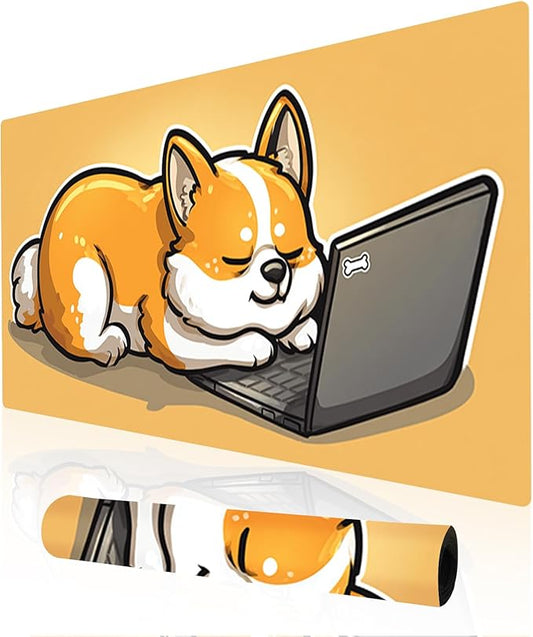 Nuxovilar Professional Large Mouse Pad & Computer Game Mouse Mat (35.4x15.7IN, Corgi with Laptop Art) (90 * 40cm Corgi with Laptop)