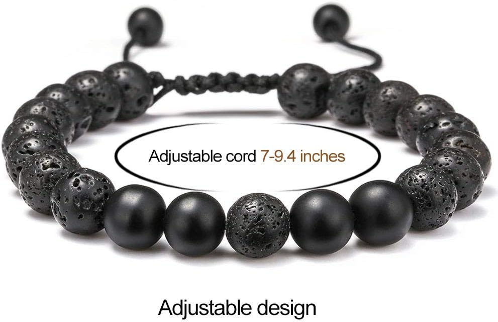 M MOOHAM Natural Stone Bracelets for Men - 8mm Tiger Eye | Matte Agate | Lava Rock Bracelets for Men Teen Boys Gifts Birthday Anniversary Christmas Gifts for Men Teens