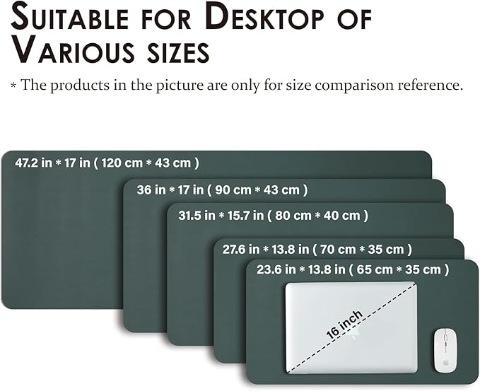 Leather Desk Mat - Non-Slip PU Desk Pad for Office and Home - Desk Organization and Accessories - Ideal for Large Mouse Pad and Desk Mats on Top of Desks (Dark Green,31.5"x 15.7")