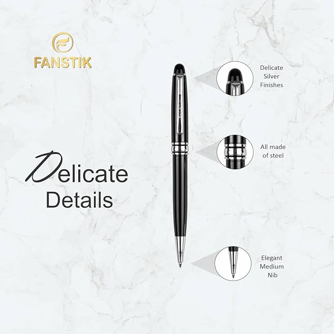 Customized BallPoint pen with name (MADE IN USA), stainless steel, black and silver, luxury engraved pen personalized for men and for women. (BallPoint Black-Silver)