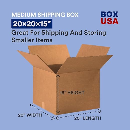BOX USA Moving Boxes Large 20"L x 20"W x 15"H (12-Pack) & Heavy Duty 2in x 25yd Clear Packaging Tape with Dispenser | For Shipping, Mailing, Packing, Packaging and Storage