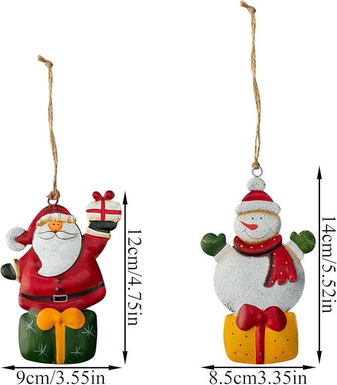 Metal Christmas Tree Ornaments 6-Pack Xmas Hanging Ornaments Santa Snowman Christmas Stocking Sleigh Ornaments for Tree Holiday Decorations, Outdoor Holiday Home Decorations