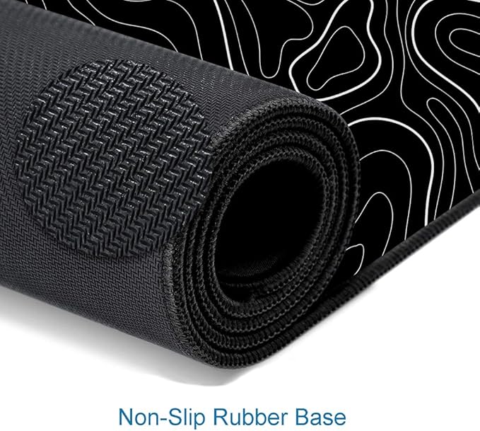 Large Mouse Pad, Extended XL Gaming Mousepad, Non-Slip Rubber Base Keyboard Mouse Mat Desk Pad for Work, Game, Office, Home, 31.5 x 11.8 in, Black Minimalist Topographic Map PL230707021