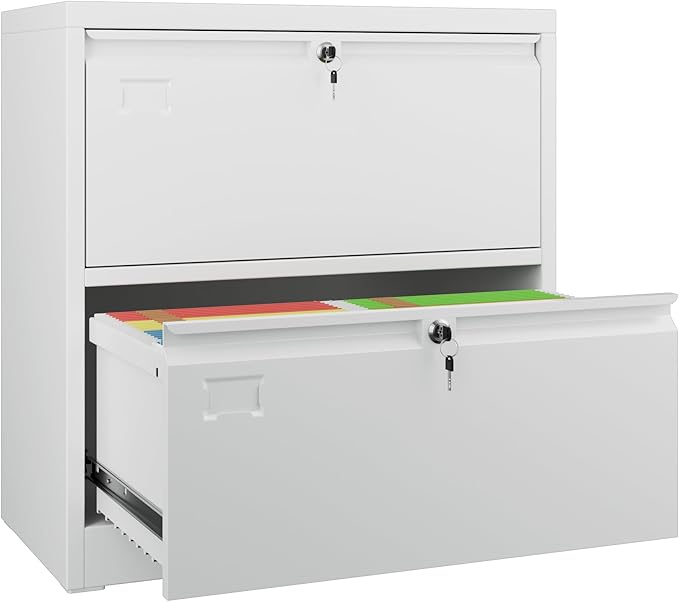 Metal Lateral File Cabinet, 2 Drawers Lateral Filing Cabinet, Office Wide Storage File Cabinet for Letter/Legal/A4 Size, Assembly Required
