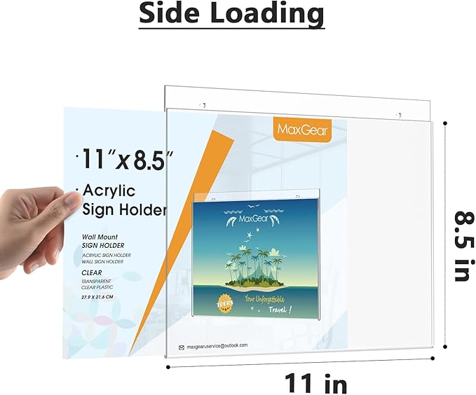 MaxGear Wall Mount Sign Holder 8.5x11, Acrylic Wall Sign Holder with Mounting Screws, Plastic Clear Plastic Picture Frames for Home, Office, Store, Restaurant, Landscape (24 Pack)