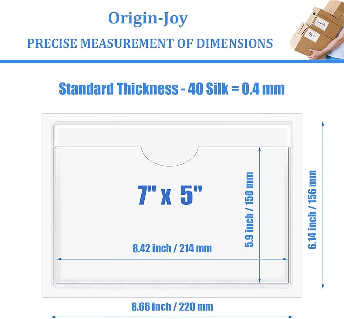 Origin-Joy 25 PCS Self-Adhesive Index Label Pockets, Clear Plastic Peel & Stick Card Holders with Top Open for Loading (7 x 5 inch)