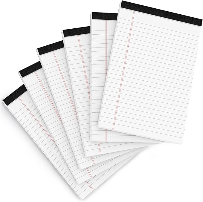 Legal Pads 5x8 Inch Writing Pads for Office Note Pads 5x8 for Work 80 GSM Paper College Ruled Legal Pad To Do List Notepad 30 Sheets 6 Pack Notebook Writing Pad Notepads for Grocery List Shopping List