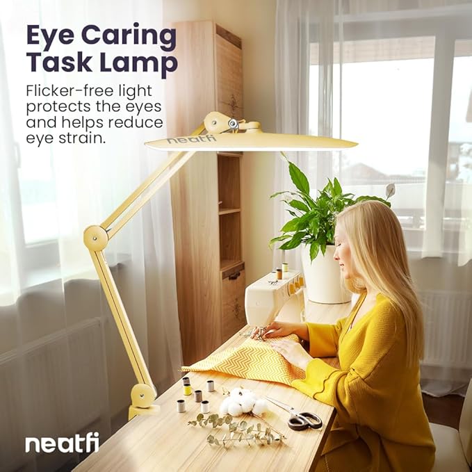Neatfi XL 2,200 Lumens LED Task Lamp, 20W, 182 Pcs SMD LED, Dimmable, 4 Level Brightness, 3 Light Modes, Desk Light for Home, Office, Workbench (CCT, Gold)