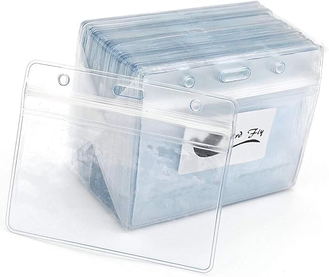 Name Tags Green Lanyards/Badge Holder Pairs Woven Round Lanyard & Horizontal Sealable Waterproof Clear Plastic ID Card Lanyards with id Holder Name Badges (Green, 50 Pack)