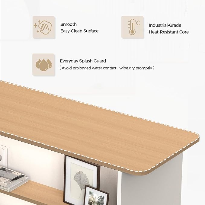 Modern Reception Desk with LED Lights - 47" Front Desk Reception Counter with Dual Display Shelves & Hidden Cable Management, Lockable Drawer & Storage Cabinet for Office, Salon, Spa, Retail, Right
