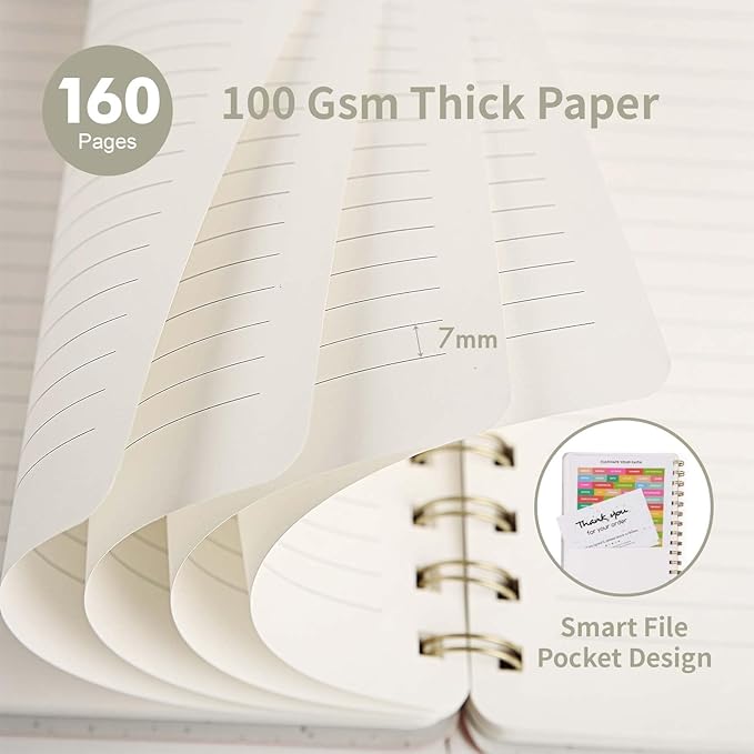 Lined Spiral Notebook College Ruled A5 Journal Book for Note Taking, 160 Pages Writing Journal for Office and Home School Supplies 5.75x8.125 inch - LightGrey