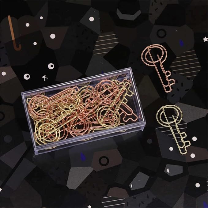 OWLFAVO 40pcs Key Shape Paper Clips with Clear Box, Rose Gold and Yellow Gold, Funny Cute Paperclips Bookmarks Planner Clips for Fun Office Supplies School Gifts Wedding Decoration