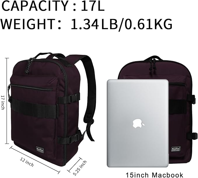 Lightweight Travel Backpack Hiking Daypack Laptop Bookbag, 17L Carry-on Personal Item Weekender Overnight Bag Unisex, Eggplant