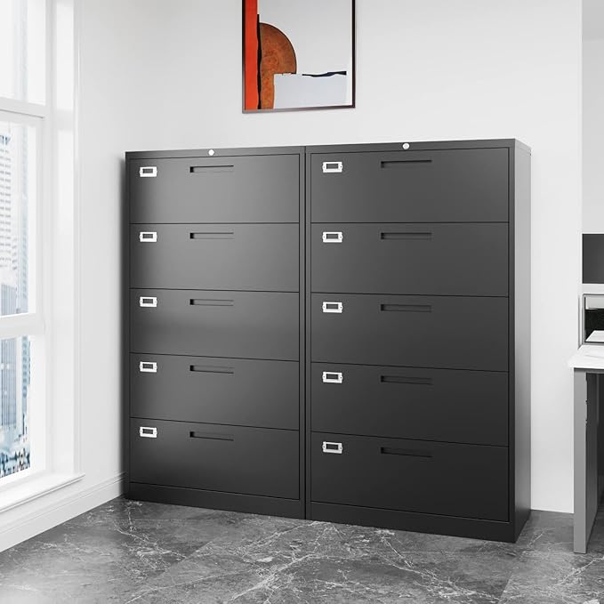 Lateral File Cabinet with 5 Drawers - Metal Steel Filling Cabinets for Home Office - Lockable Storage Cabinet for Hanging Files Letter/Legal/F4/A4 Size-Assembly Required