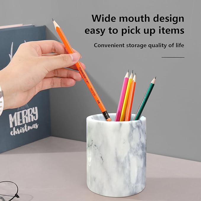 Marble Pencil Pen Holder for Desk,Makeup Brush Holder, Stand for Desk Marble Pattern Pencil Cup for Kids Durable Organizer Ideal Gift for Home, Office(gray).