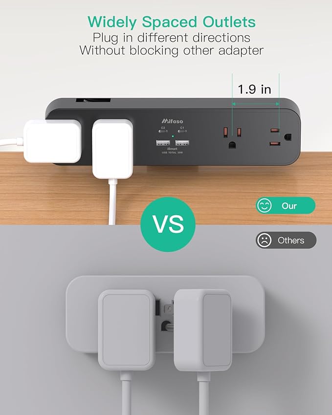 PD40W Desk Clamp Power Strip, Desktop Mount Surge Protector, Fast Charging Station, 5Ft Extension Cord Desk Mount Shelf with 4 Outlets 4 USB Ports (2 USB C), Home Office Accessories Essentials, Black