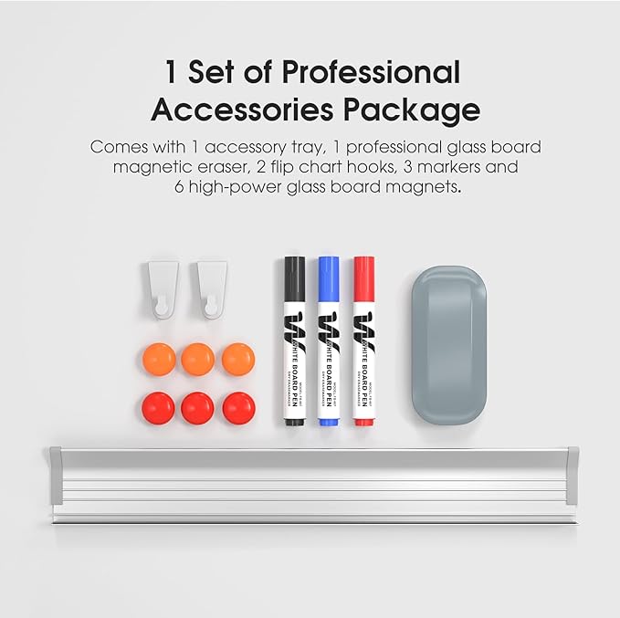 MaxGear Glass White Board 48x36 Inches, Wall Mounted Magnetic Glass Dry Erase Board, Large Frameless Whiteboard with 1 Eraser,3 Markers and 6 Magnets for Office, School, Home