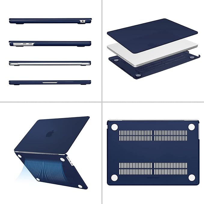 MOSISO Compatible with MacBook Air 13 inch Case 2025 2024 2023 2022 M4 A3240 M3 A3113 M2 A2681, Plastic Hard Shell&Keyboard Cover&Screen Film&Type C for MacBook Air 13.6 inch Case, Navy Blue