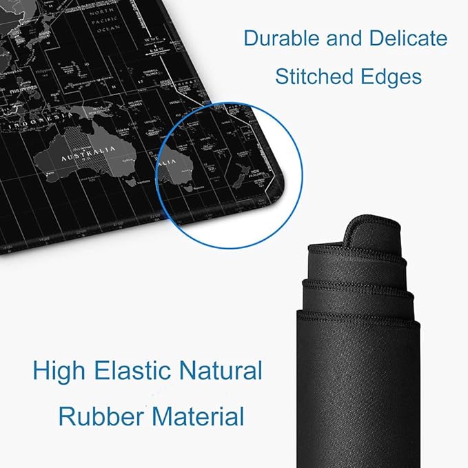 Large Gaming Mouse Pad, Long Mouse Pads for Desk, Desk Keyboard Mouse Mat, Non-Slip Base Mousepad for Laptop, Office, Home, 31.5" x 11.8"- Black World Map