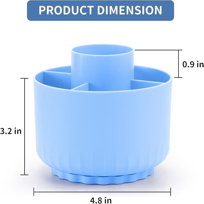 Marbrasse 360-Degree Rotating Pen Pencil Holder, Desk Organizer with 5 Compartments, Art Supply Storage Box Caddy (Sapphire Blue)
