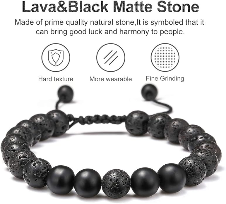 M MOOHAM Natural Stone Bracelets for Men - 8mm Tiger Eye | Matte Agate | Lava Rock Bracelets for Men Teen Boys Gifts Birthday Anniversary Christmas Gifts for Men Teens