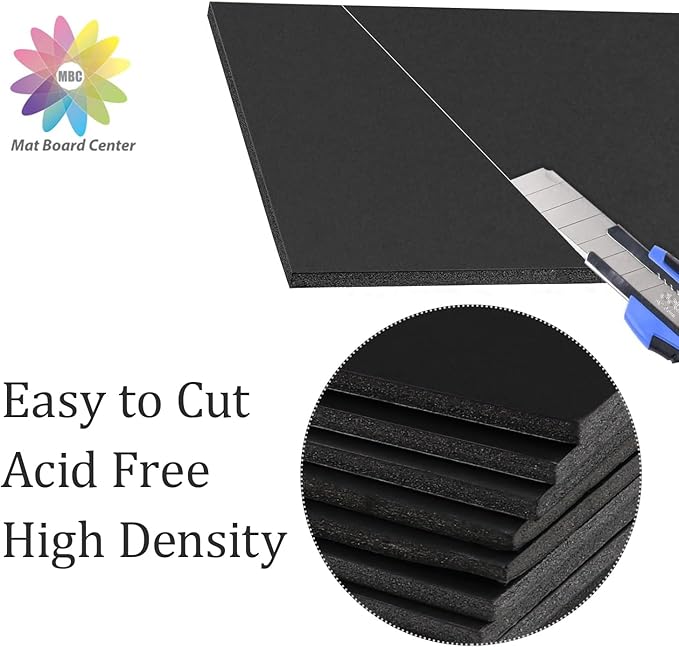 Mat Board Center, Pack of 10 Acid-Free Foam Boards, 9x12 inch Black Foam Boards, 3/16" Thick