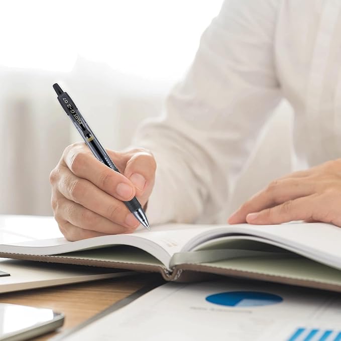 G2 Retractable Premium Gel Ink Roller Ball Pens Fine Point Fine Point (.7mm) Black Ink 3-pk; Refillable & Premium Comfort Grip Bundle with Plastic Reusable Pouch