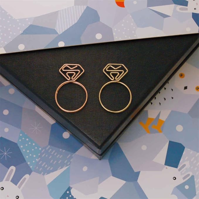 OWLFAVO 36pcs Diamond Ring Shape Paper Clips with Clear Box, Rose Gold and Yellow Gold, Funny Cute Paperclips Bookmarks Planner Clips for Fun Office Supplies College Gifts Wedding Decoration