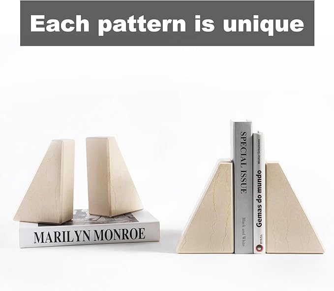 Marble Bookend for Heavy Books, Decorative Bookends for Shelves, Durable and Heavy-Duty Book End for Hardback Books & CDS, Unique Book Stopper & Holder, Sunny Golden, Set of 2