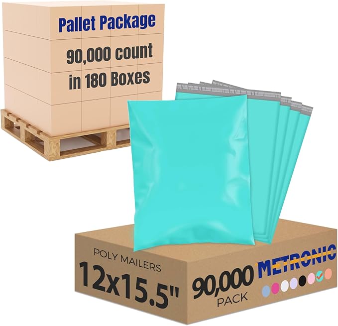Metronic Poly Mailers 90000 Pack 12 x 15.5, Strong Adhesive Shipping Envelopes for Clothing, Waterproof Shipping Bags for Businesses, Flexible Mailers Poly Bags, Packages Bags Bulk, Teal