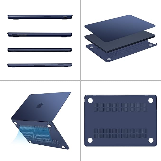 MOSISO Compatible with MacBook Air 13 inch Case 2025 2024 2023 2022 M4 A3240 M3 A3113 M2 A2681, Plastic Hard Shell&Keyboard Cover&Screen Film&Type C for MacBook Air 13.6 inch Case, Haze Blue