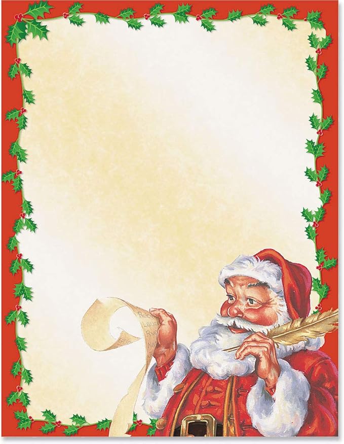 PaperDirect Santa's List Border Paper, Cream Background with Red Holly Border and Vintage Santa with Naughty or Nice List, 8.5 x 11, Acid-Free, Ideal for Holiday Invitations, Cards, 25 Sheets