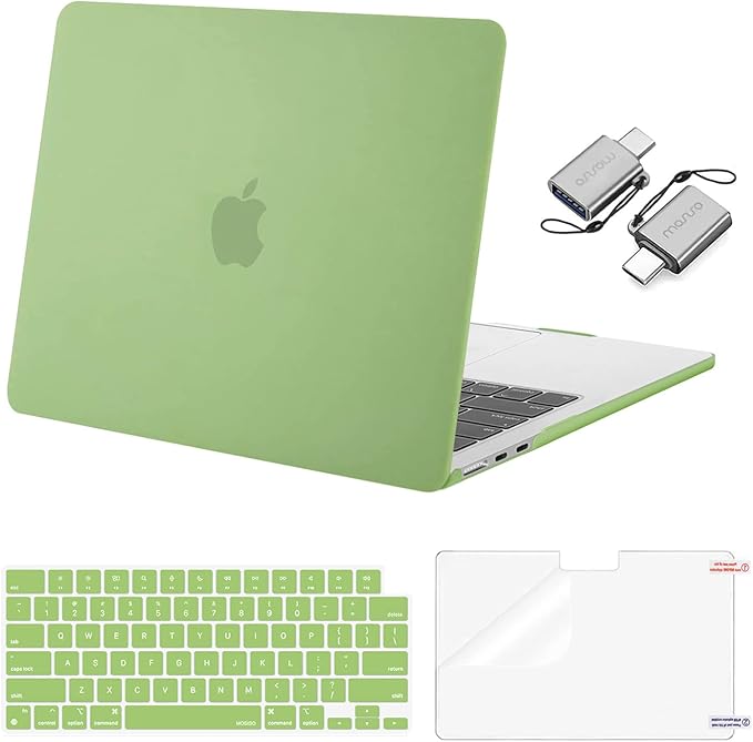 MOSISO Compatible with MacBook Air 13 inch Case 2025 2024 2023 2022 M4 A3240 M3 A3113 M2 A2681, Plastic Hard Shell&Keyboard Cover&Screen Film&Type C for MacBook Air 13.6 inch Case, Chartreuse